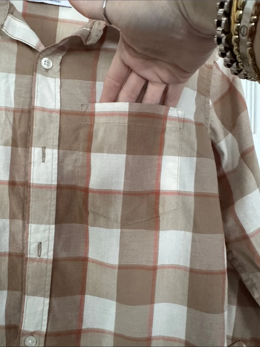 Old Navy Brown and Cream Plaid Button-Down Shirt boys size xl 14/16